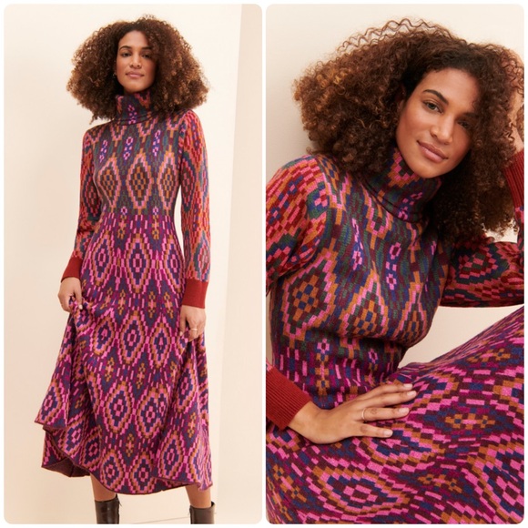 Farm Rio Tapestry scarf knit long sleeve dress size L - Picture 2 of 11